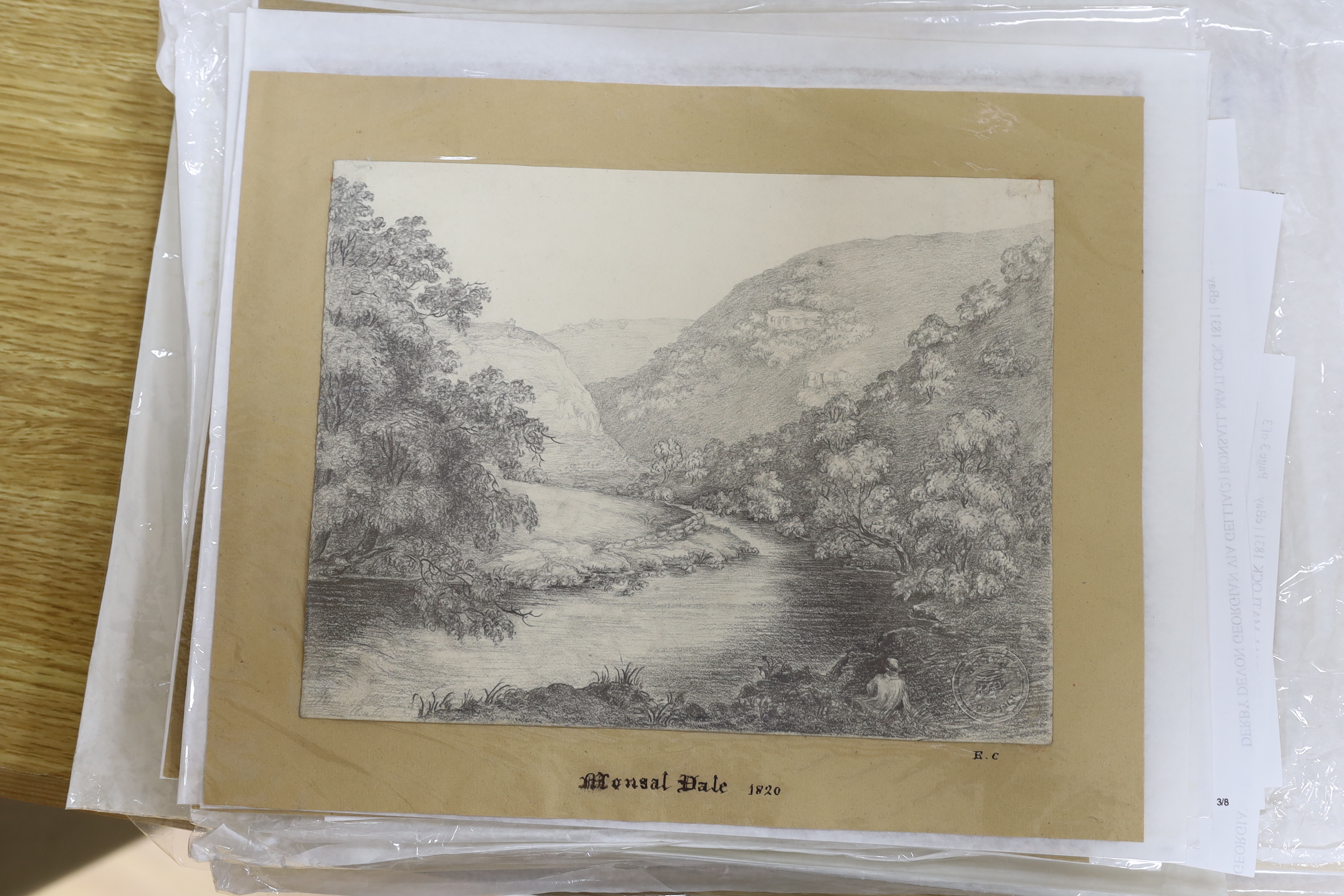 A collection of 19th century pencil sketches, Landscapes including some by John Hodgson, Scottish loch scenes and examples signed ‘Miss Walker’ including Brassington Tors, dated 1831, largest 22 x 28cm, all unframed